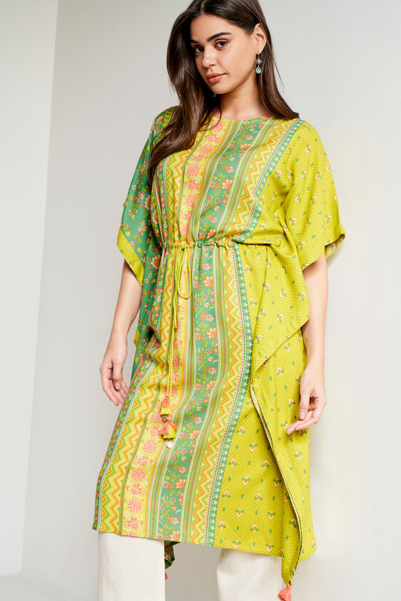 Green Ethnic Motifs Flared Kurta, Green, image 4